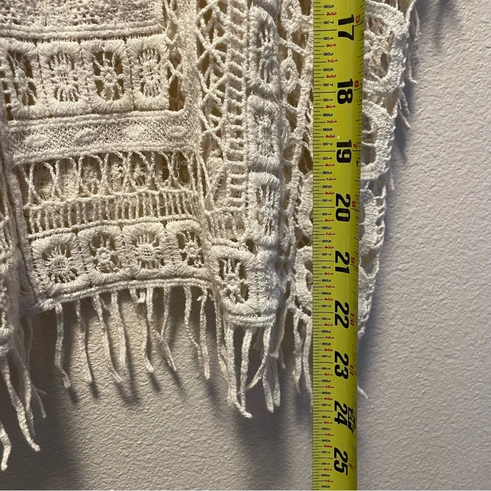 Mauricies Womens Sheer Crochet Lace Blouse Fridge White Floral Top Size S
